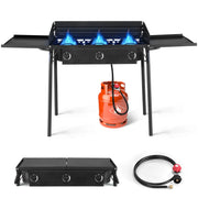 Ktaxon 3 Burner 225000 Cooker W/Side Shelves, Removable Legs, Black