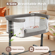 AILEEKISS Baby Bassinet with Wheels, Height Adjustable Bedside Sleeper, Grey