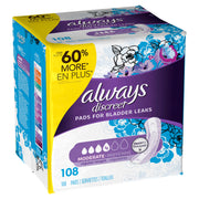 Always Discreet Incontinence Pads, Moderate, Regular Length, 108 ea