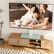 FITUEYES Swivel Universal Table Top TV Stand, Adjustable Height 34-43 in, Fits 43-80 in TVs up to 110 lb, White Glass Base