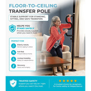 Stander Wonder Pole Plus Safety Assist Pole with 360-Degree Rotating Double Grab Bar, Tension Mounted Floor to Ceiling Support for Seniors, Black, Fits 7 to 10 ft Ceilings, Supports 300 lb, 1110-B
