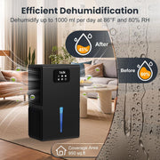 ToLife TZ-C4S Dehumidifiers for Home 95 OZ Water Tank with Auto-Off 1000 sq.ft Sleep Mode Dehumidifier, Black