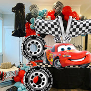 Cymylar 5Pcs Lightning Car Racing Tire Flag Foil Mylar Balloon Set, Red Pickup Truck, 35-Inch