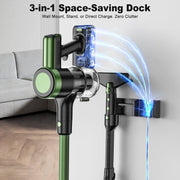 Cocbny Cordless Stick Vacuum Cleaner, 58KPa Suction, 55-Minute Runtime, Self-Standing with LED Display, Anti-Tangle Brush, Wall Mount Charging, Army Green