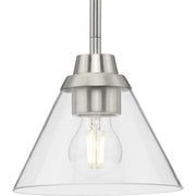 Better Homes & Gardens BH24W50001009WM Modern Dimmable Pendant Light, Brushed Nickel, Clear Cone Glass Shade, Adjustable Height, Medium Base Bulb Compatible