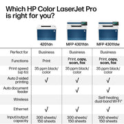 HP Color LaserJet Pro MFP 4301fdw All-in-One Color Laser Printer, Wireless, 35 ppm, 4.3-Inch Touchscreen, White/Blue