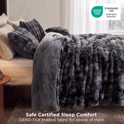 U by Bedsure Fluffy Comforter Set, Queen, Gray Faux Fur, Soft Shaggy Plush Bubble, 3 Pieces