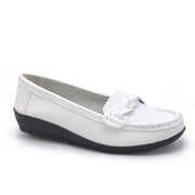 HAJINK Womens Loafers Flats, Faux Leather, White, Platform Flat Heel, Round Toe, Slip-On Casual Shoes