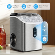 Philergo Nugget Countertop Ice Maker, Portable Pellet Ice Machine, 35 lb Daily Capacity, Self-Cleaning, Stainless Steel, Black, IM17XB-NUGGET