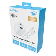 Anker 89089898 2 Port 33W Wall Charger with 6' USB-C to USB-C Cable - White