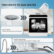 Simzlife ZX-DW-01-S Portable Mini Dishwasher Countertop with 5-Liter Built-in Water Tank and Air-Dry Function, 5 Washing Programs, 4 Place Setting