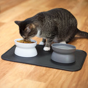 SportPet Designs Kitty City Elevated Whisker-Friendly Cat Bowls with Non-Skid Placemat, Gray/White, Small 6.5 oz, 3-Piece Set CM-0297-CS01