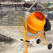 SUGIFT 5.0 Cu Ft 2/3 HP Portable Electric Concrete Cement Mixer with Wheels