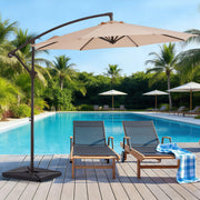 FUNDAZE 10ft Heavy Duty Cantilever Patio Umbrella with Weighted Base, Beige, Round, Crank Lift, Adjustable Tilt