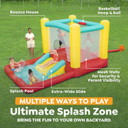 Play Day Jump N Away Inflatable Bounce House with Built-In Slide, Basketball Hoop, Mesh Walls, Extra Large Indoor Outdoor Play Area, Ages 3+