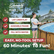 Coleman Power Steel 22 ft Round Metal Frame Above Ground Pool Set with Puncture-Resistant Tritech Liner, Filter Pump, Ladder, Pool Cover, 90425E