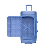 IFLY 22 Inch Drop Bottom Rolling Duffel Bag with Inline Skate Wheels, Telescopic Handle, Frost Blue