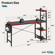 Bestier Gaming Desk with Power Outlets 61 Inch Large Led Gamer Desk with 4 Tiers Reversible Shelves, PC Gaming Table with Headset Hook & Side Storage Bag for Bedroom (Black 3D Carbon Fiber)