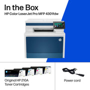 HP Color LaserJet Pro MFP 4301fdw All-in-One Color Laser Printer, Wireless, 35 ppm, 4.3-Inch Touchscreen, White/Blue