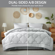 BedTreat Queen Comforter Set, 7-Piece Reversible Microfiber Bedding Set, All-Season Comforter with Flat Sheet, Fitted Sheet, Pillowcases, and Shams, White and Light Gray