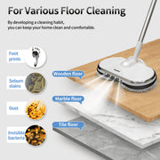 AlfaBot Cordless Electric Spin Mop, Dual-Motor 150 RPM, LED Headlight, Water Sprayer, Lightweight Rechargeable Floor Cleaner for Hardwood and Tile, WS-24-05A