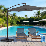 FUNDAZE 10ft Heavy Duty Cantilever Patio Umbrella with Weighted Base, Gray, Round Canopy, Crank Lift, Adjustable Tilt
