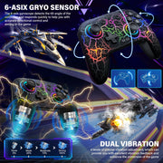 Zrzlmvp Switch Pro Controller, Wireless Video Game Controller with RGB Lighting, 1000mAh Rechargeable Battery, Turbo Function, Crackle Lightning Pattern, Black, S19