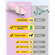 FanttikRide 12V N7 Pro Electric Wiggle Car, 2-in-1 Kids Ride On Toy with Bluetooth Music, Flashing LED Wheels, 2-Speed, Anti-Rollover, Pink