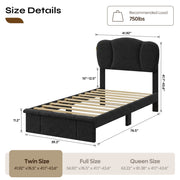 Pinmoco Twin Bed Frame with Adjustable Flower-Shaped Upholstered Headboard, RGB LED Lighting, Chenille Fabric, Black