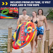 WOW Watersports Prowler Starter Kit, 1-Person Towable Tube with Heavy-Duty 1,000 lb Tow Rope and 12V High-Speed Air Pump, Nylon Cover