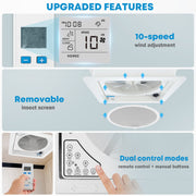 Kohree 14 Inch RV Vent Fan, 12V, Super Quiet, 10 Speed Intake and Exhaust, Remote Control, Light Blue
