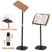 IAJXWI Floor Book Stand, Adjustable Height Wooden Reading Holder with Page Clips, Black
