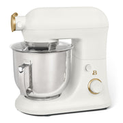 Made By Gather Beautiful 6 Qt Tilt-Head Stand Mixer, 600W Motor, 12 Speeds, Stainless Steel Bowl, Includes Dough Hook, Flat Beater, Balloon Whisk, Pastry Beater & Slicer/Shredder Set, Black Sesame and White Icing, 19892