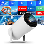 Geek Chef Smart 1080P Portable Projector with Android TV 11, Auto Keystone Correction, Dolby Audio, Wi-Fi 6, Bluetooth 5.0, 180 Adjustable Stand, TS9