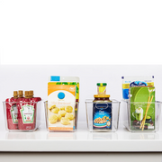 Vtopmart 4-Pack Clear Plastic Storage Containers with Handles, Pantry Organizer Bins for Refrigerator, Freezer, Cabinet, Kitchen, Countertops, Small Freezer, Closet Organization and Storage