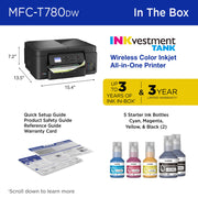 Brother INKvestment Tank 780 Wireless Color Inkjet All-in-One Printer with Duplex Printing, 150-Sheet Tray, MFC-T780DW