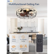 Zardon 23 in Black Caged Ceiling Fan with Lights, Remote Control, Flush Mount, Reversible DC Motor, 6 Speeds, Indoor