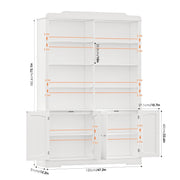 Homfa 73in Tall Double Row Bookshelf with 4 Doors, 6-Tier 8 Cubes Display, Adjustable Shelves, White, H-053271A