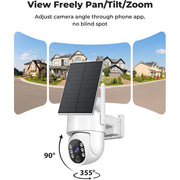 GBIUT Wireless Outdoor Security Cameras, 4MP 360 PTZ, Solar Powered, Dual-Band WiFi, Color Night Vision, 128GB Local Storage, 2 Cam-Kit