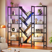Casacomoda Triple 5-Tier Bookshelf with 17 Open Shelves, App-Controlled RGB LED Lights, Metal Frame, Waterproof Surface, Black