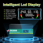 JIGUUN 2000W Pure Sine Wave Power Inverter with Wireless Remote Control, LCD Display, 4 AC Outlets, USB Port, Black