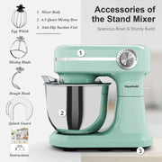 Vaparinckl Electric Stand Mixer, 6.5QT Tilt-Head, 12-Speed Multifunctional Kitchen Mixer with Dough Hook, Flat Beater, Whisk, Green, SM-B03B