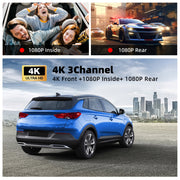 NEXPOW J08 3-Channel 4K WiFi Dash Cam, Front Rear Cabin 4K+1080P+1080P,170 Degrees Wide Angle WDR Night Vision