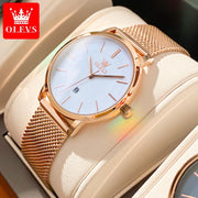 OLEVS 5869 Ladies Wrist Watch, Rose Gold Stainless Steel, Ultra Thin 33mm Case, Quartz Movement, Mesh Strap
