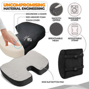 Platinum-Level Comfortable Ergonomic Memory Foam Lumbar and Seat Cushion Set, Black, PLC305216