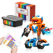 Apitor 12-in-1 STEM Robot Building Kit, 600+ Pieces, Programmable Robotics Kit with Storage Box, 12 Coding Lessons, Orange and Blue