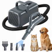 Edx Dog Blower Pet Hair Dryer, Adjustable Wind Speed, 3 Temperature Modes, 4 Detachable Nozzles, 6.5ft Cord, Gray, CW-CSJ-5JT-GY