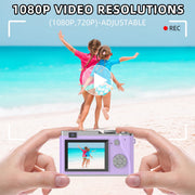 Chiliktoy Kids Digital Camera, 64MP Dual Cameras, 1080P HD Video, 2.4 Inch IPS Screen, 32GB Memory Card, Purple Compact Camera for Kids and Teens