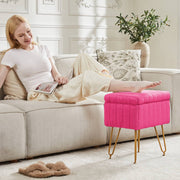 ZUNMOS Ottoman Vanity Stool Chair with Storage, Modern Rose Red Faux Fur Seat, 4 Metal Legs with Non-Slip Feet
