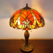 Werfactory Tiffany Table Lamp, Red Stained Glass Shade, Bronze Antique Metal Base, 24 in Tall, Bedside Desk Light, S160R16T01
